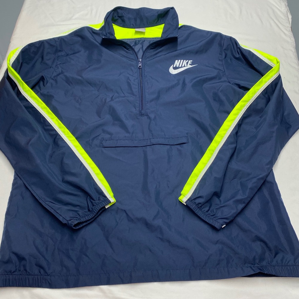 Nike Sportswear Mens XXL Half Zip Windbreaker Navy Neon Yellow green 280334-454